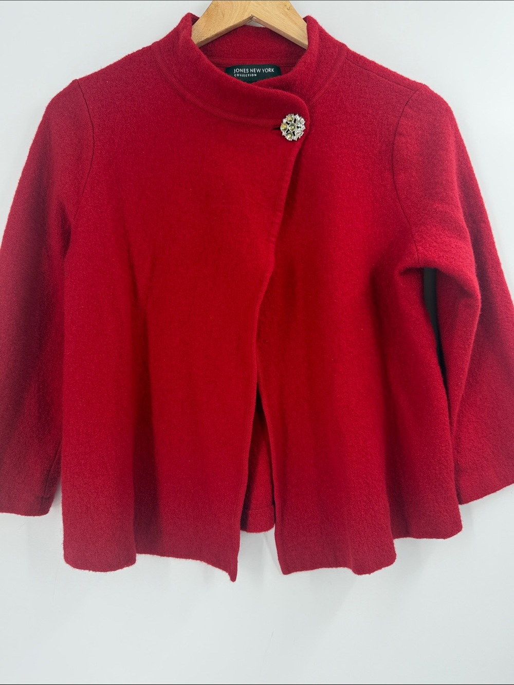 Jones NY wool blend high neck cropped womens swing jacket